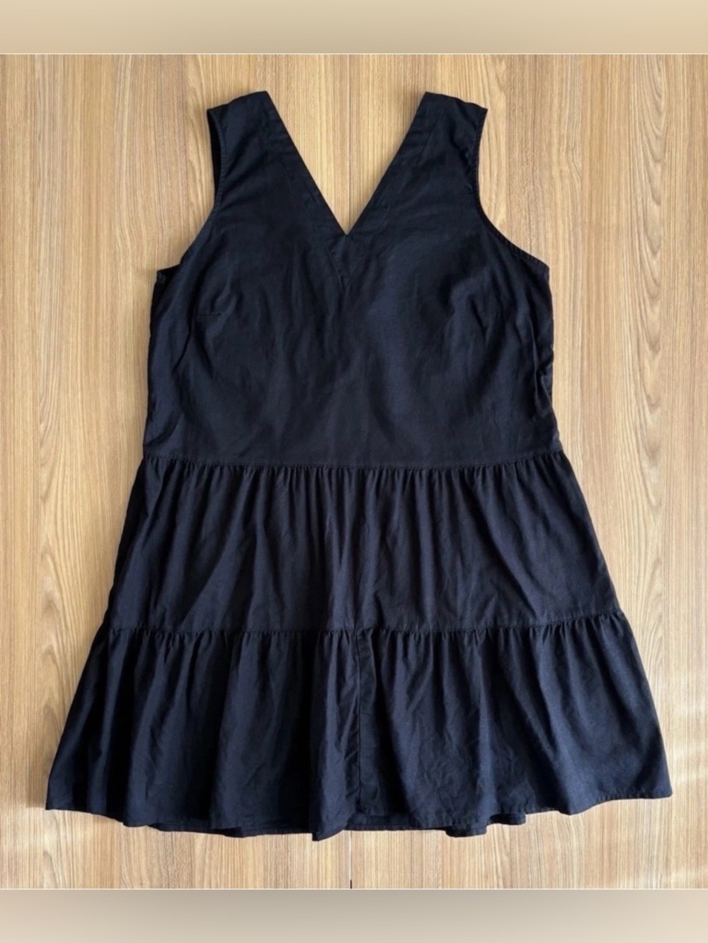 Esmara Tiered Linen Blend Dress Sz 12 Black Prairie Dark Cottagecore Sun LBD